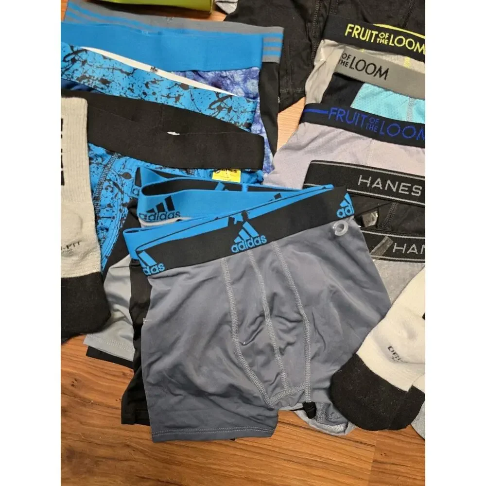 Tek Gear Adidas Boys Boxer Briefs Large Bundle Size 6-10 Socks 19 Pairs
